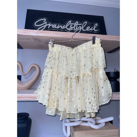 LoveShackFancy Yellow Ruffle Mini Gold Star Skirt Size Small Womens tiered skirt - Picture 2 of 7